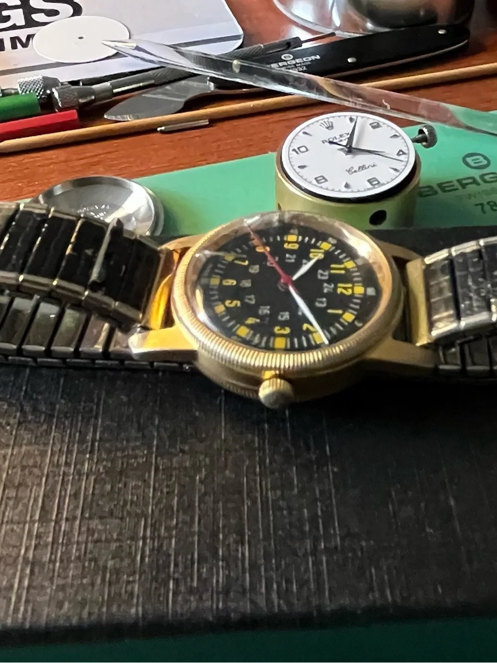 Vintage Type A-D MIL-W-6433 Military Style Field Watch Gold Tone Black Dial